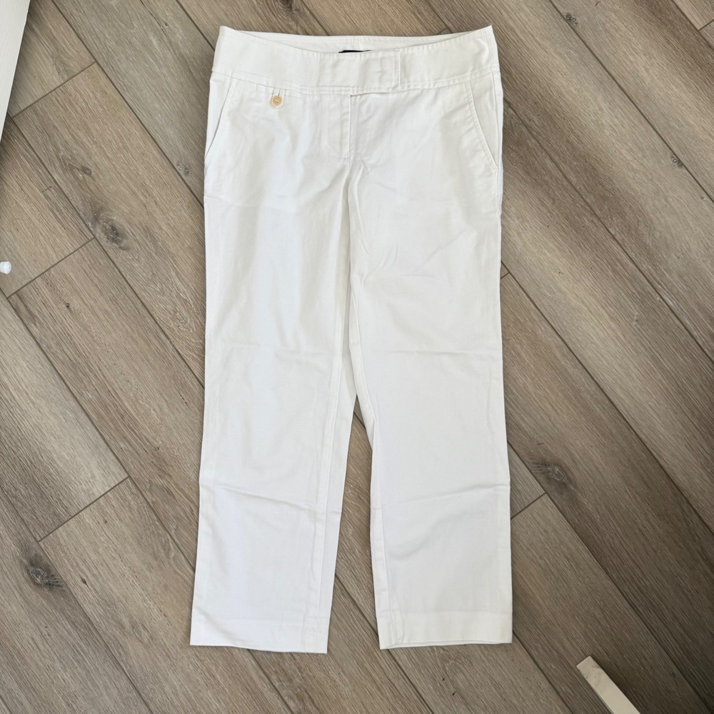 Talbots Modern Fit White Cropped Straight Leg Cotton Stretch Pants Women's 6 EUC